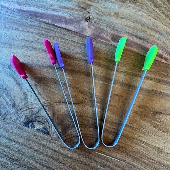 Stainless Steel & Silicone Tongs With Colorful Shell And Flower Designs Set Of 6 - Picture 5 of 8